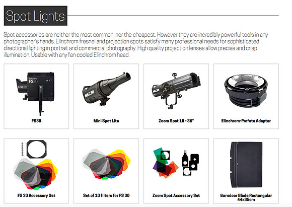 Elinchrome Hard light and spot modifiers